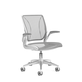 Pinstripe Mesh Gray World Task Chair, Fixed Arms, White Frame